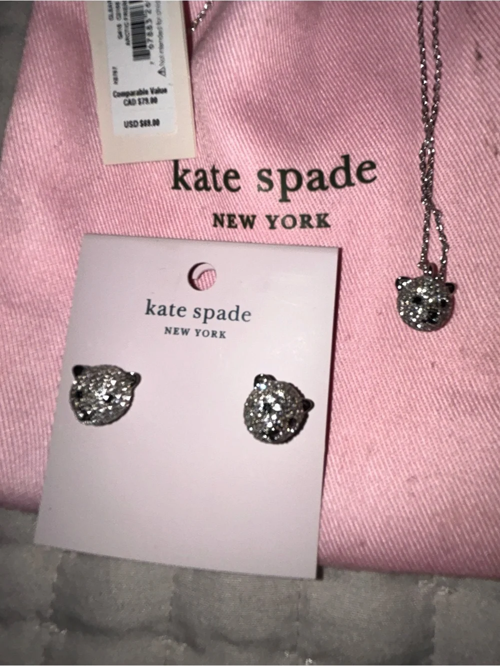kate spade silver bear Jewelry Set - Necklace & Stud Earrings